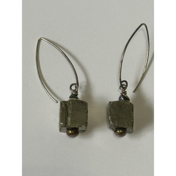 Earrings Pyrite Cube Raw Stone Wire Threader Grunge Natural Organic - Picture 7 of 9